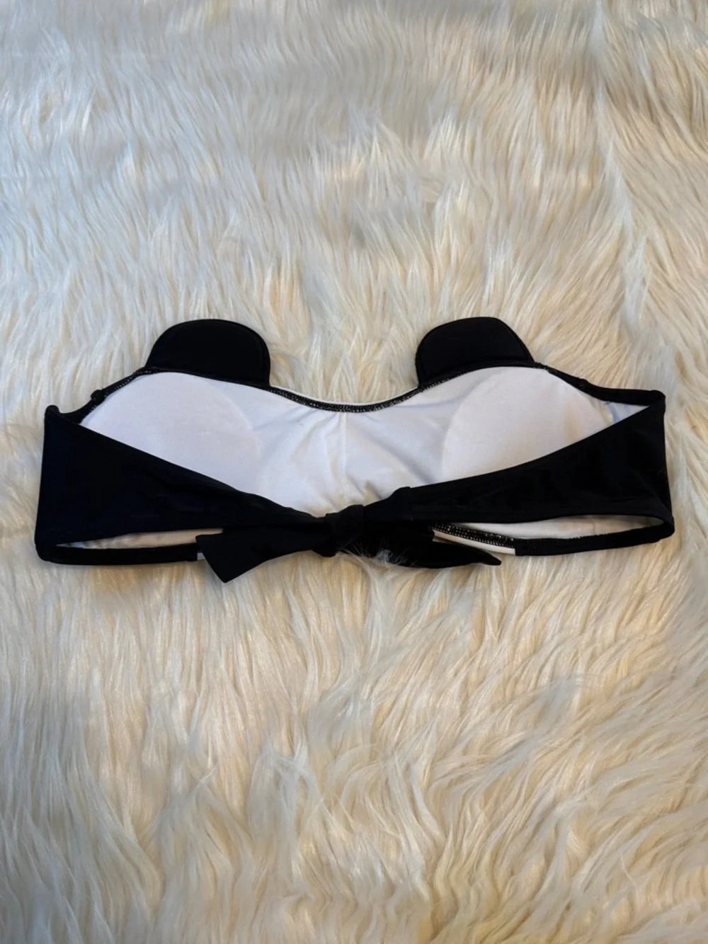 HOT TOPIC Panda Print Bandeau Bikini Swim Top Black & White Size XL Whimsigoth